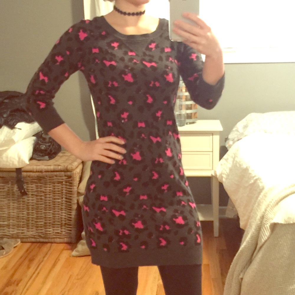 Pink animal print sweater dress